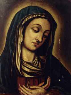 Detall d'una taula pintada d'un antic retaule de l'esgl&eacute;sia de Cabassers. Museu Comarcal Salvador Vilaseca